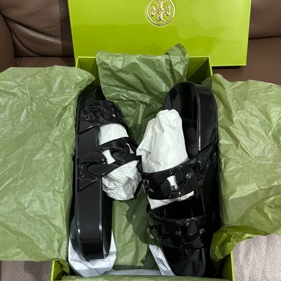 Tory Burch Women Adrien Jelly Lightweight Flat Slide Sandals - Picture 12 of 14